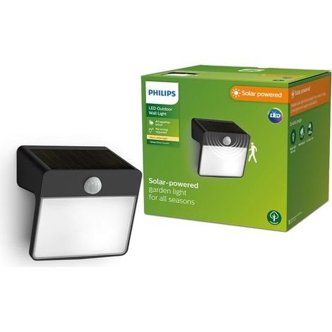 Lampada da parete led a energia solare con sensore philips yarixa 2.2w 2700k nero - 26544800 (1/5)