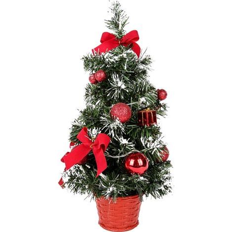 Beijiyi – Sapin de Noël artificiel lumineux 40 cm – Petit sapin de table LED avec guirlandes lumineuses et décorations – Atmosphère festive rouge (1/5)