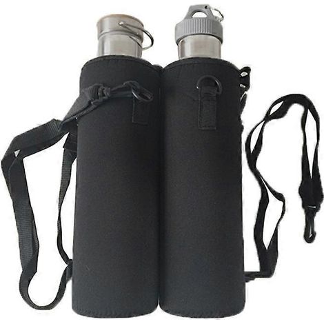 Housse isotherme pour bouteille de 1000 ml avec bandoulière, en néoprène, noire (1 pièce). (1/5)