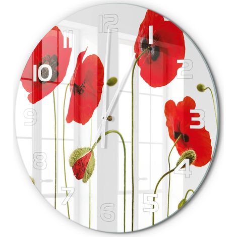 Horloge Murale Ronde Cadeau Original Verre Silencieuse pour Maison Salon Coquelicots fi 60 cm (1/5)