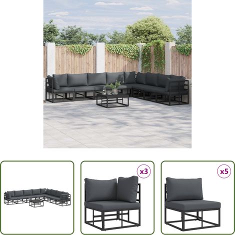 Gartenmöbel - Gartensofa-set mit Kissen 9 pcs Schwarz Aluminium (1/5)