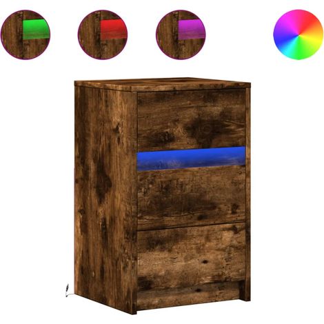 Maison Exclusive - Nachttisch mit LED-Leuchten Räuchereiche Holzw