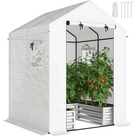 Outsunny Small Greenhouse Outdoor Greenhouse with Roll Up Door, White