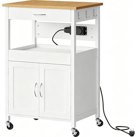 Carro de cocina móvil con ruedas, MDF E1, blanco y efecto bambú, 60 x 45 x 92 cm (1/5)