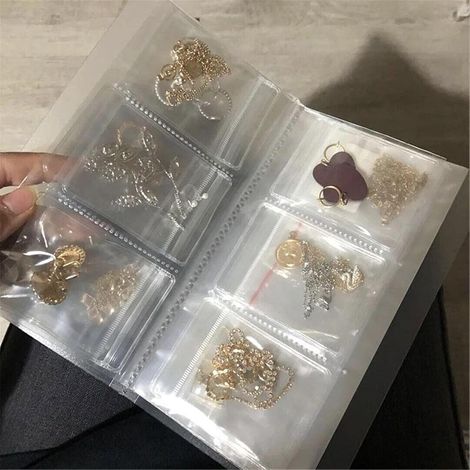 Storage Book - Jewelry Organizer - 84 Card Slots - 10 Self-Sealing PVC Bags - For Earrings Rings Necklaces - Travel Friendly - 1 Piece (1/5)