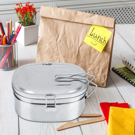 Doppelwandige Edelstahl-Lunchbox, Bento-Lebensmittelbehälter für Outdoor-Reisen und Picknicks (1/5)