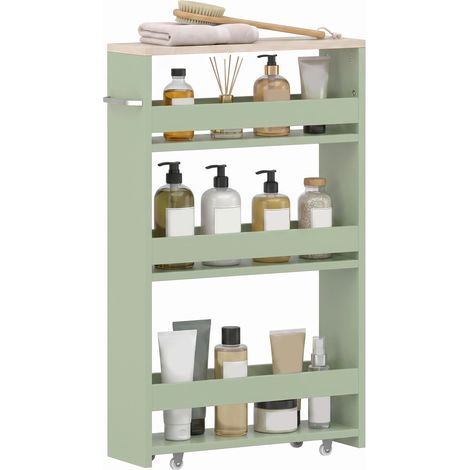 Chariot de rangement - kleankin - 3 niveaux - poignée - pour cuisine salle de bain buanderie bureau - 48 x 15 x 80 cm - vert (1/5)