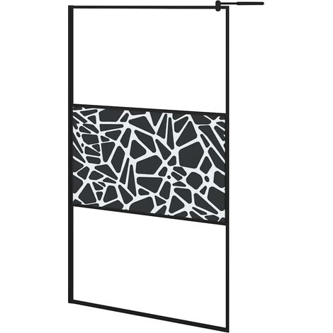 Walk-in Shower Wall 115x195cm ESG Glass with Stone Design Black vidaXL
