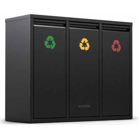 Klarstein Ordnungshüter 3-in-1 Kitchen Bin - 45L Waste Separation, 3x15L Removable Bins, Stainless Steel, Wall-Mountable, Black
