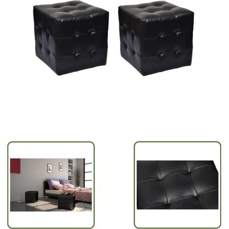 The Living Store Würfelhocker Schwarz - Würfelhocker - Sitzhocker - Kunstleder - Schwarz - Wohnzimmer Dekoration