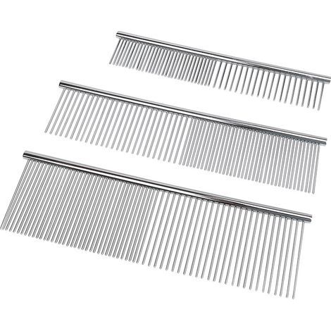 Peine plateado para mascotas (juego de 3) - Peine de aseo para perros y gatos - Peine de doble dentadura para desenredar y eliminar el pelo (1/5)