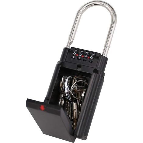 Boite a Cadenas pour Clef, Boite à Clés à Code, Coffre Combinaison de Stockage, Rangement Sécurisé - Noir (1/5)