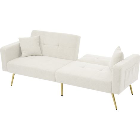 GagaCanapé-lit 2 places blanc réglable pieds dorés avec coussins (1/5)