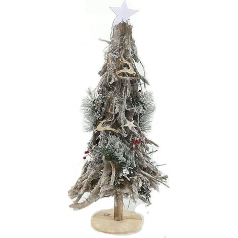 Albero di natale in legno bianco innevato luce calda Particolare luminoso cm65 a batterie (1/5)