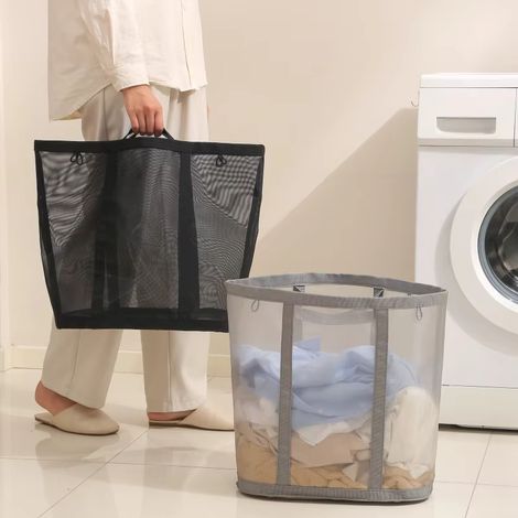 Cesta de lavandería plegable de 2 piezas, cesta de malla plegable y portátil para ropa sucia, cesta independiente (1/5)