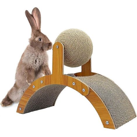 Griffoir en sisal naturel pour chat, balle à griffer en corde de sisal en forme de griffe de lapin, jouet interactif pour animaux de compagnie avec balle rotative (1/5)