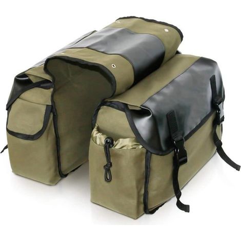 (Vert)Sacoche Sacoche Vélo, Sac Etanche Arrière Tronc, Double Sacoche Vélo Porte-bagage, Sac Pliable Rangement pour Déplacements, (1/4)