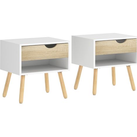 Delroum lot de 2 tables de chevet modernes avec tiroir et niche chêne blanc (1/5)