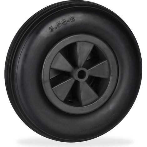 Roue de brouette 3.50-6, Caoutchouc PU, Acier Jante PP, increvable, Charge maximale : 100 kg, Noire (1/5)