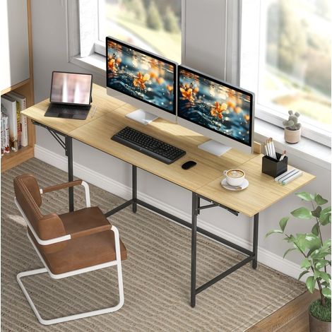 Escritorio plegable con 2 tableros abatibles, 170 x 58 x 78 cm, madera y metal, roble/negro HAVRYA (1/5)