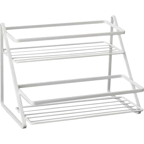 Étagère de rangement de comptoir de cuisine peu encombrante et multifonctionnelle à 2 niveaux pour épices, articles de toilette et maquillage, blanche (1/5)