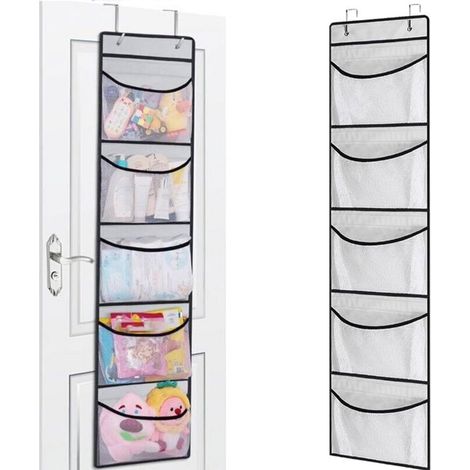 Organisateur de porte 2 pièces - 130 × 32,5 cm - 5 compartiments et 2 crochets - Rangement suspendu (1/5)