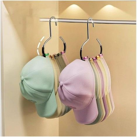 Lot de 2 cintres à casquettes en métal chromé, 5 clips réglables, structure en S, accessoire de rangement pour placard et penderie (1/5)