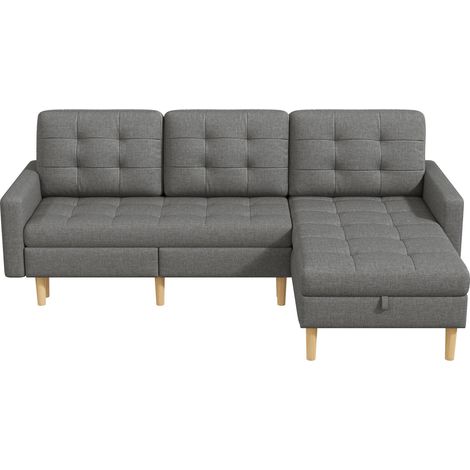 Sofá esquinero L gris con almacenaje 212 x 130 x 86 cm, chaise longue reversible, 3 plazas (1/5)