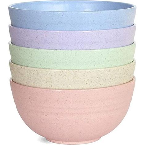Lot de 5 bols en plastique incassables. de qualité alimentaire. légers. réutilisables. pour la vaisselle. les fruits. les collations. le camping pour enfants et adultes (couleur) (1/5)