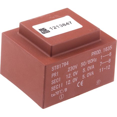 Transformateur pour circuit imprimé, Vin V c.a., Vout 2 x 12V c.a., 2 sorties, 10VA ( Prix pour 1 ) (1/2)