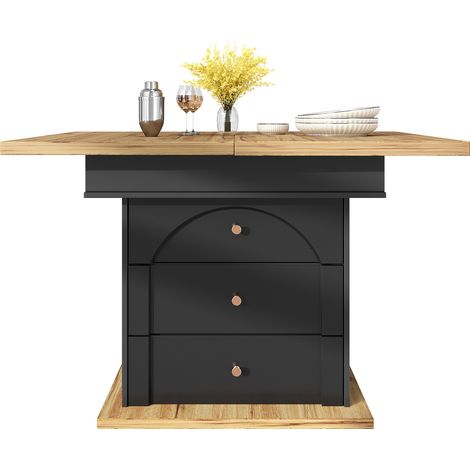 CHICFURN Mesa de comedor extensible 110-140x80 cm MDF negro y natural para 4-6 personas (1/5)