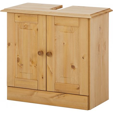 Meuble bas de salle de bain en pin FSC® – 2 portes – Découpe siphon intégrée – Design compact pour petits espaces