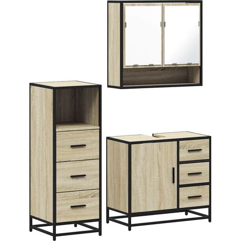 Maison Exclusive - 3-tlg. Badmöbel-Set Sonoma-Eiche Holzwerkstoff
