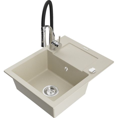 Mexen Enzo 1 Becken-Granitspüle mit Abtropffläche und Mischbatterie Aster, Beige - 6506-69-73450-07 (1/5)