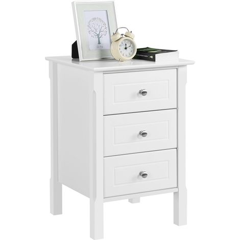 Yaheetech Comodino da Camera da Letto Moderno Armadietto Cassettiera Cameretta Tavolino da Salotto Laterale Divano con 3 Cassetti 40 x 40 x 60 cm Bianco (1/6)