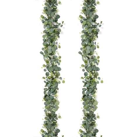 2 Pièces Lierre artificiel, Guirlande fleurs artificielles, Decoration salon, Eucalyptus artificiel, Guirlande Fleurs Artificielles Eucalyptus 1,8m, pour Mariage, Table, Arche, Mur (1/5)