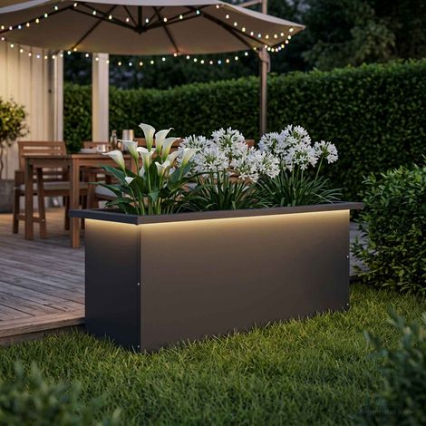 vidaXL Jardinera para jardín con luces LED Negro 30 x 80 x 30 cm Acero (1/5)