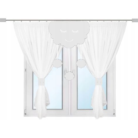 CLOUD Kindergardine mit DELIKANTA Aufhängern und durchbrochener Gardinenblende, 300x150