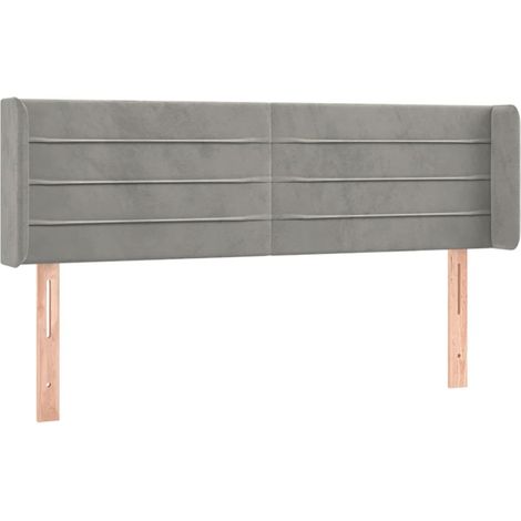 Tête de lit accessoire couchage chambre à coucher meuble avec rebord latéral 147 x 16 x 78/88 cm tissu velours gris clair TDL0205258