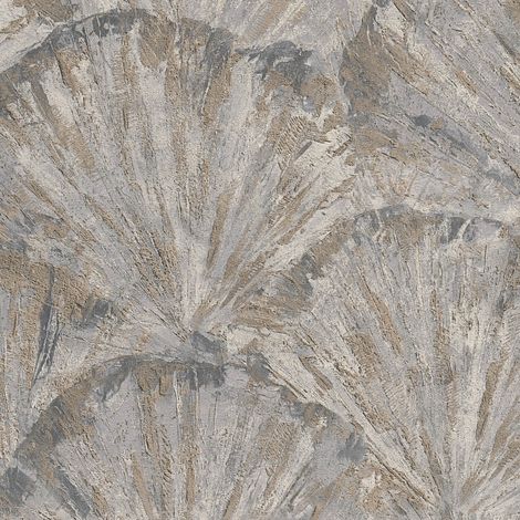 Empapelado efecto estuco Profhome 781981 papel pintado vinílico estampado en caliente tejido non tejido texturado con dibujo abstracto sutilmente satinado gris beige gris platino blanco crema 5,33 m2