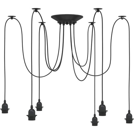 vidaXL Lampada a Sospensione con 6 Portalampada E27 in Metallo Nero (1/5)