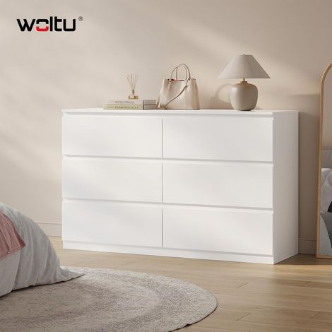 WOLTU - Cómoda para Dormitorio de 6 Cajones - Estilo Escandinavo - Almacenamiento, Blanco (1/5)