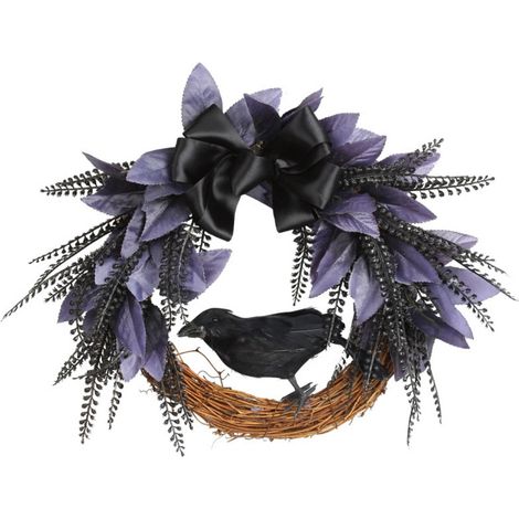 Couronne Halloween - Corbeau Noir - Vigne Artificielle - Pour Porte Extérieure Mur Intérieur - 45 cm - 1 Pièce (1/5)
