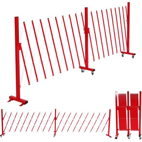 Mendler – Barrière de sécurité extensible en aluminium 110x60-500cm – Avec roulettes verrouillables – Pour intérieur et extérieur – Rouge (1/5)