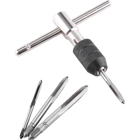 Clé à main pour taraud avec 4 tarauds à rainures droites M3/M4/M5/M6, porte-taraud métallique (1/5)