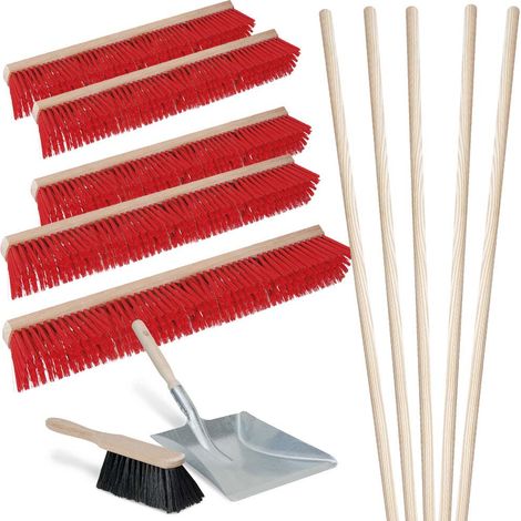 BRB Lot de 5 balais de Route, Longueur 1000 mm, avec 5 Manches en Bois de Selle + 1 kit de Balayage