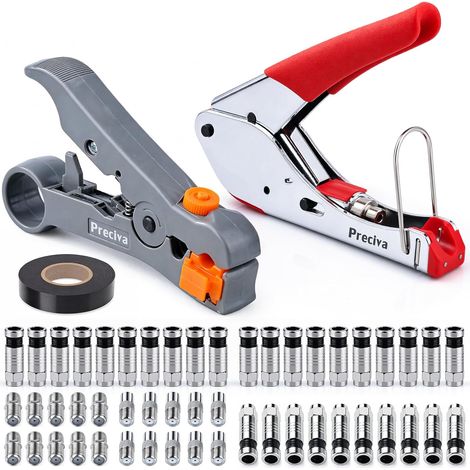 Kit d'outils de Sertissage pour Câbles Coaxiaux avec Dénudeur  Connecteurs à Compression F pour RG59/6/58/174, Adaptateurs pour Câble Satellite et Télévision/SAT/CATV