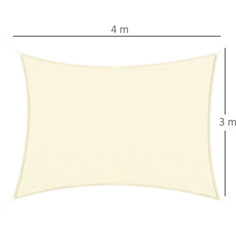 Tenda parasole rettangolare Outsunny 4x3 m per giardino, patio e terrazza, in HDPE anti-UV e traspirante, colore crema.
