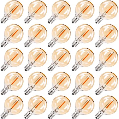 Lot de 25 Ampoule E12 LED remplacement Globe G40 Guirlande Guinguette 220V Blanc Chaud 2200K,Décorative Ampoules Style Edison Rétro Lampe Exterieur pour Guirlande Exterieure,Fêtes,Jardins,Mariage (1/5)