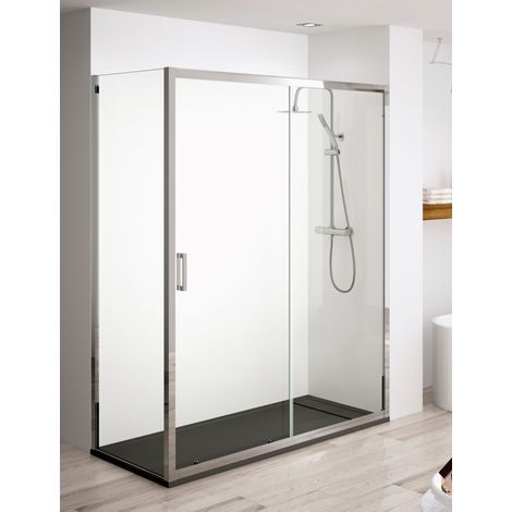 Mampara de Ducha Angular - 2 Hoja Fija + 1 Puerta Corredera - Modelo Giulia Q3 (80 x 130) (1/2)